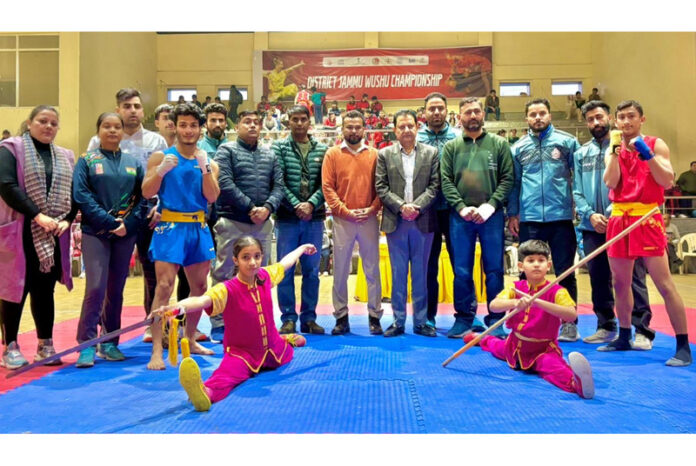 Wushu athletes in action during inaugural event at Jammu.