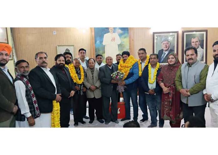 New office bearers being felicitated by NC’s Provincial president, R L Gupta at party office in Jammu.