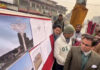 NC's chief spokesperson, Tanvir Sadiq lying foundation stone for illuminated landmark at Alamgari Bazar in Srinagar.