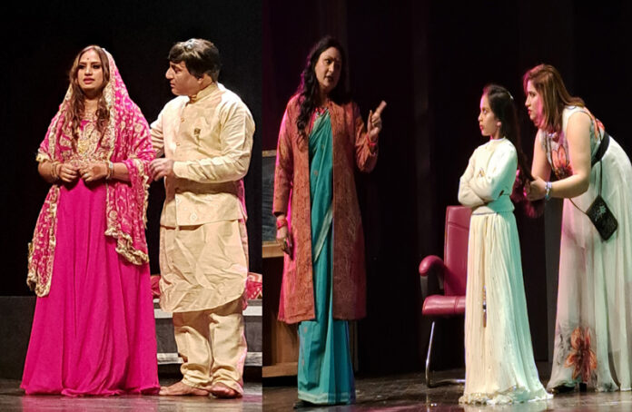 Scenes from the play 'Aaiena' presented by Triple A Performing Arts at Abhinav Theatre on Saturday.