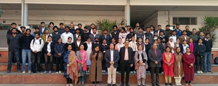 Dr Samar Dev Singh Charak, secretary, Dogra Educational Trust posing along with the students during a function on Thursday.