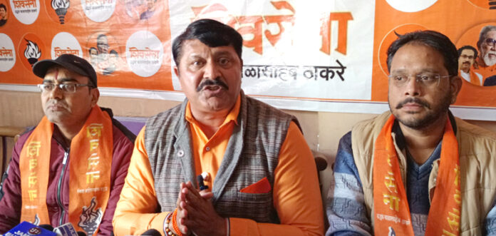 Shiv Sena leaders talking to reporters at Jammu on Wednesday. —Excelsior/Rakesh