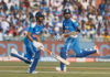 Indian batters running between the wickets during 2nd ODI against South Africa at Raipur on Wednesday.