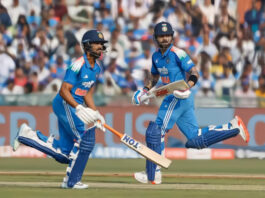 Indian batters running between the wickets during 2nd ODI against South Africa at Raipur on Wednesday.