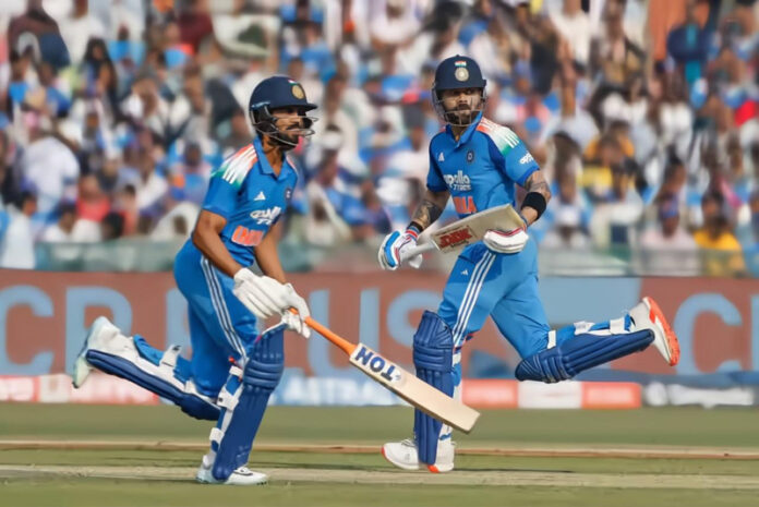 Indian batters running between the wickets during 2nd ODI against South Africa at Raipur on Wednesday.