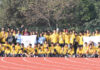 Athletes posing along with dignitaries during closing ceremony at Nagrota.