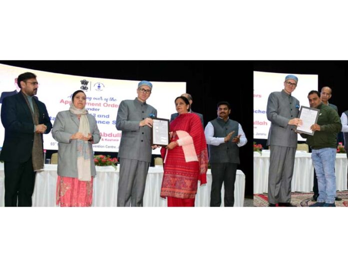 CM Omar Abdullah handing over appointment letter on Wednesday.