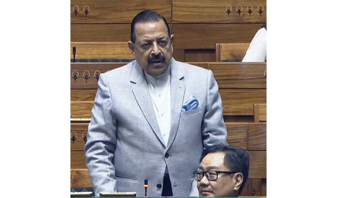 Union Minister Dr. Jitendra Singh speaking in the Lok Sabha on Wednesday.