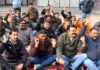 PHE employees staging protest dharna in Jammu. — Excelsior/Rakesh