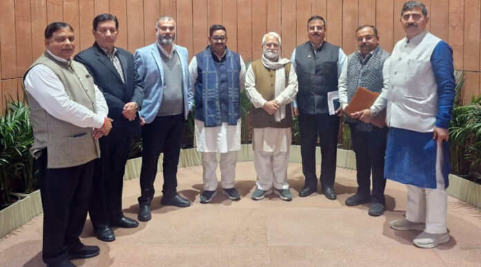 Delegation of SMVD Sangarsh Samiti during their meeting with MPs Jugal Kishore Sharma and Sat Sharma at New Delhi on Friday. Delegation of SMVD Sangarsh Samiti during their meeting with MPs Jugal Kishore Sharma and Sat Sharma at New Delhi on Friday.