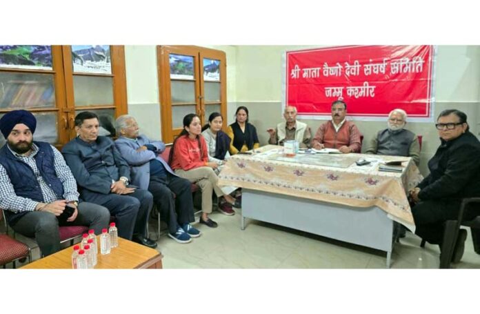 Core Committee members of Shri Mata Vaishno Devi Shrine Board Sangharsh Samiti during a meeting in Jammu.