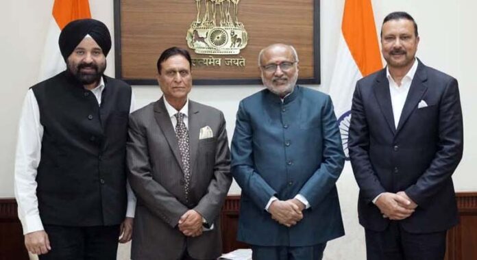 Newly elected NC MPs with Vice President CP Radhakrishnan in New Delhi on Thursday.