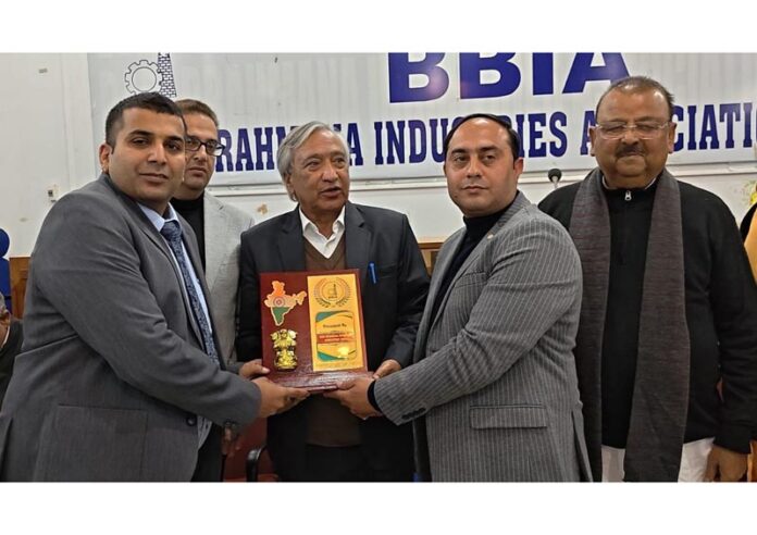 BBIA members felicitating chairman of House Committee on Environment M Y Tarigami during visit to Bari Brahmana.