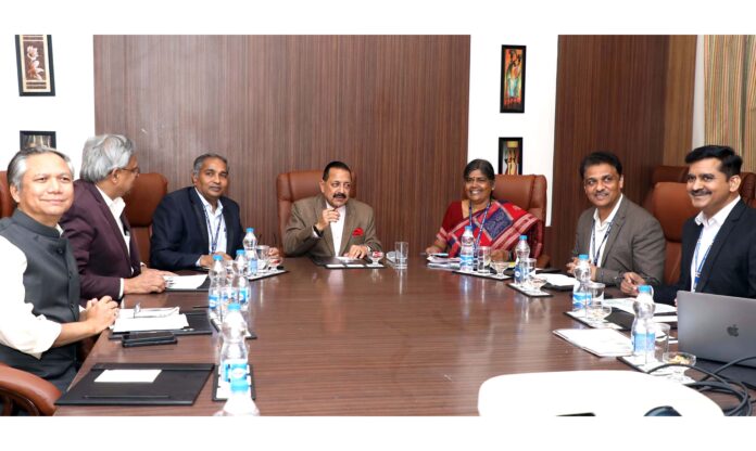 Union Minister Dr. Jitendra Singh chairing a review meeting of all the CSIR institutes based in Chennai and Hyderabad, at Tirupati on Friday.