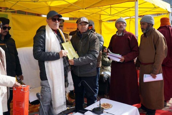 LG Kavinder Gupta being presented a memento during a function in Zanskar.