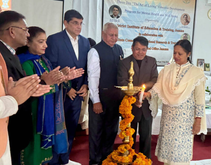 Dignitaries inaugurating a three-day 'Art of Living-Educators Development Programme' in Jammu on Monday.