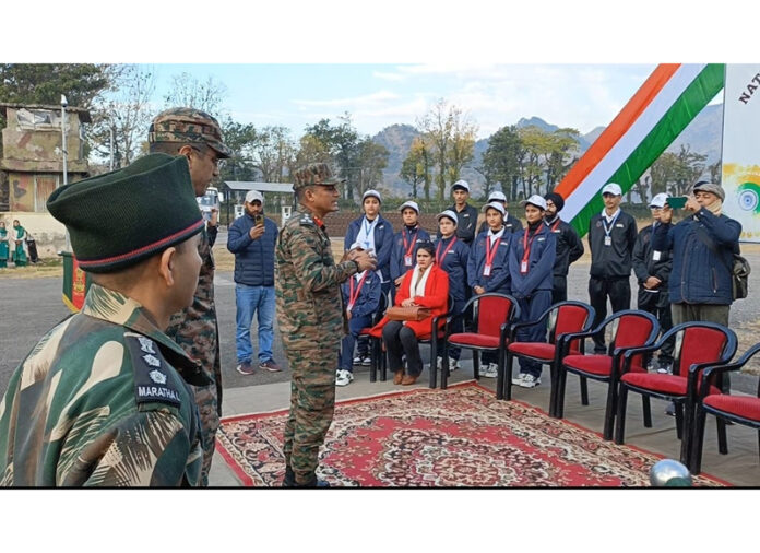 Brig Sachindra Joshi interacting with border area students at Poonch before sending them to tour to Uttarakhand.