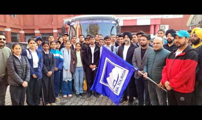 Trekking bus being flagged off by officers of Directorate of Tourism Jammu on Friday.