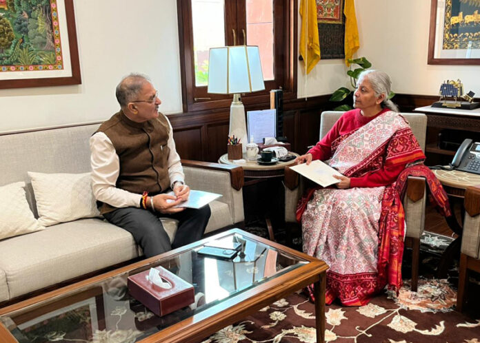 LG Kavinder Gupta during his meeting with Union Finance Minister on Tuesday.