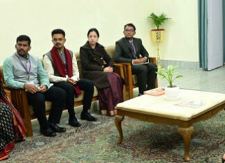 Lieutenant Governor Manoj Sinha interacting with IAS Officer Trainees of 2025 Batch on Monday.