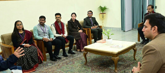 Lieutenant Governor Manoj Sinha interacting with IAS Officer Trainees of 2025 Batch on Monday.