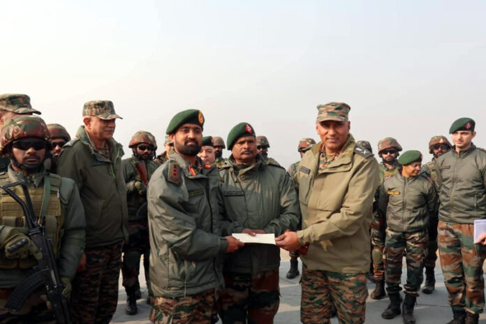 Northern Army Commander Lt Gen Pratik Sharma interacting with troops in Kashmir Valley. Northern Army Commander Lt Gen Pratik Sharma interacting with troops in Kashmir Valley.