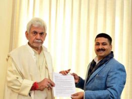 BJP spokesperson submitting memorandum to LG on Friday.