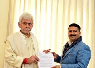 BJP spokesperson submitting memorandum to LG on Friday.