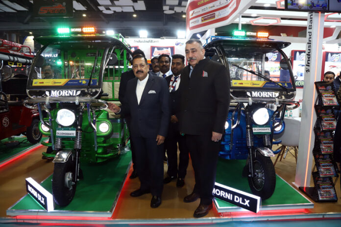 Union Minister Dr. Jitendra Singh visiting EV Expo at Bharat Mandapam, New Delhi on Sunday.