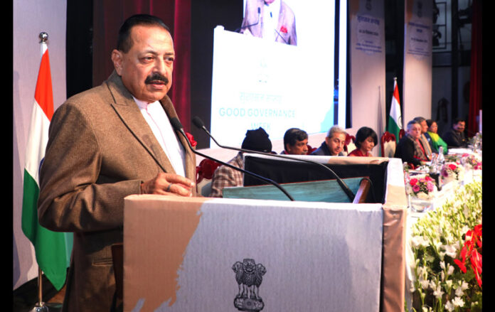 Union Minister Dr Jitendra Singh addressing senior officers of Govt of India at a National Workshop to mark Good Governance Day, at New Delhi on Thursday.
