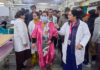 Minister Sakeena Itoo during an inspection of SMHS Hospital at Srinagar.