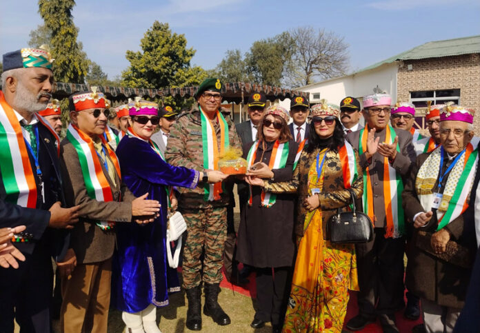 Lt Gen P K Mishra felicitating members of GGF during a function in Jammu.