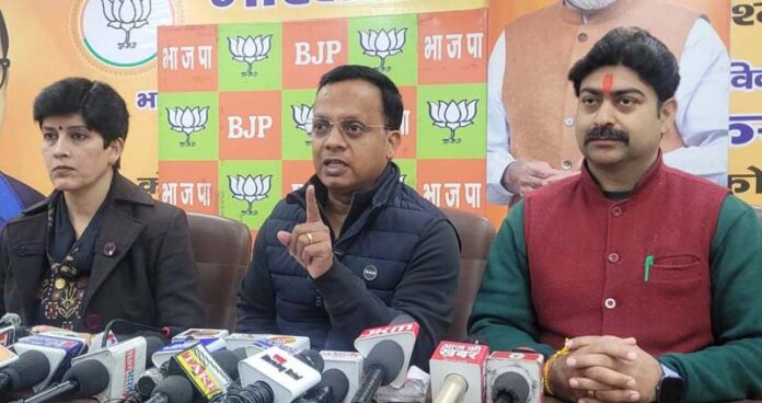 BJP leaders at a press conference at Jammu on Wednesday.