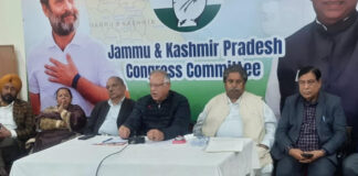 JKPCC chief T.H Karra, working president Raman Bhalla and others during a party meeting in Jammu.