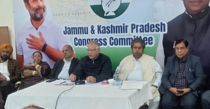 JKPCC chief T.H Karra, working president Raman Bhalla and others during a party meeting in Jammu.