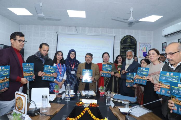 Additional Chief Secretary Shantmanu and others release College Newsletter during workshop by GCOE and CUJ.