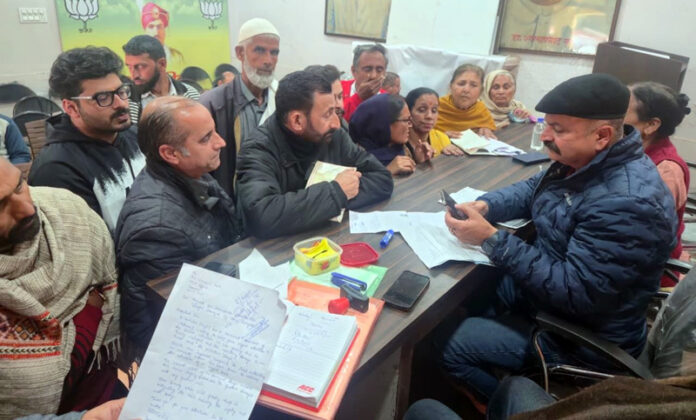 MLA Jammu East, Yudhvir Sethi listening people’s grievances at a public darbar held at Jammu on Thursday.