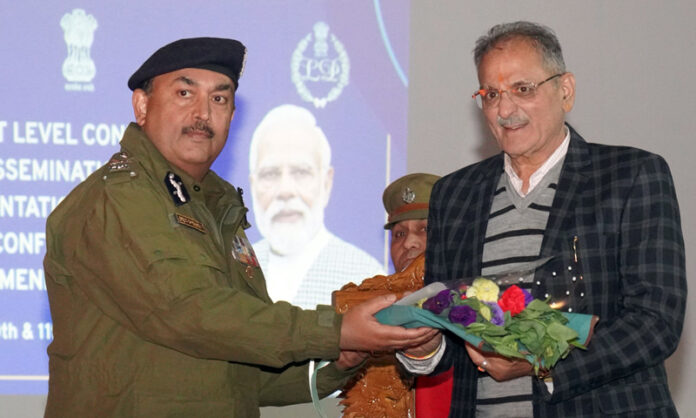 LG Ladakh Kavinder Gupta being received by DGP, Dr S D Singh Jamwal during police conference at Leh. LG Ladakh Kavinder Gupta being received by DGP, Dr S D Singh Jamwal during police conference at Leh.