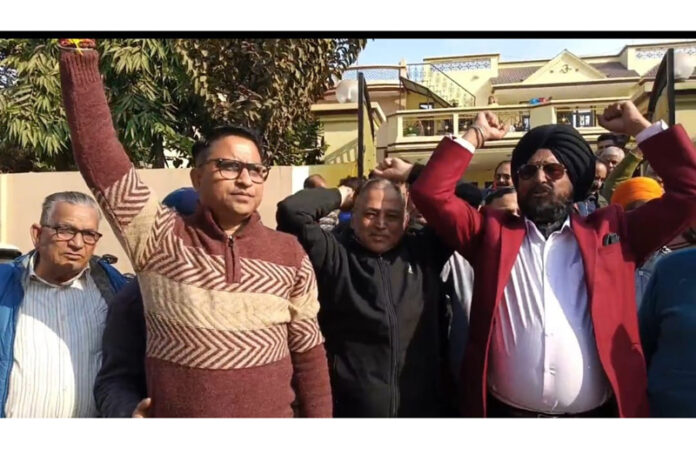 Senior Cong leader, TS Tony leading a protest against BJP in Jammu on Sunday.