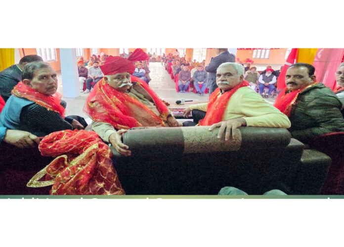 Senior NC leader Ajay Sadhotra and other party leaders during a party meeting at Mishriwala, Jammu.