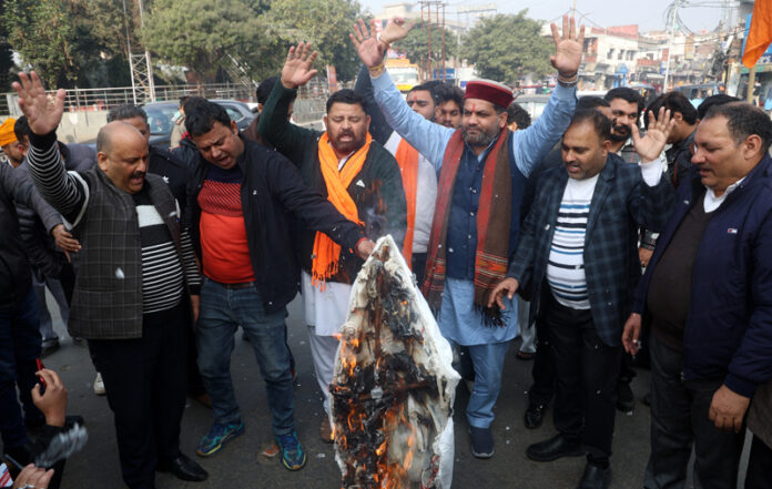 RHS activists during a protest in Jammu on Friday. -Excelsior/Rakesh