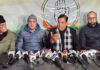 JKPCC chief spokesperson Ravinder Sharma addressing press conference in Srinagar.