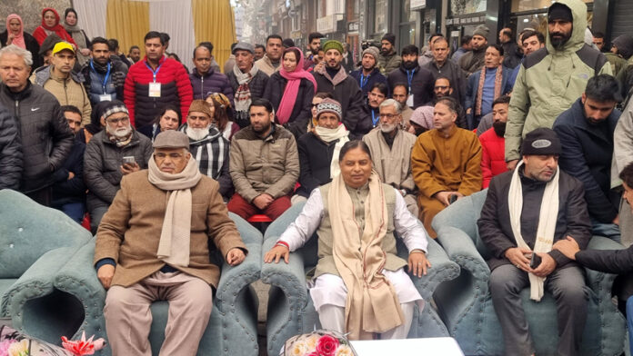 BJP leaders during inauguration of Swadeshi Mela at Srinagar on Saturday.