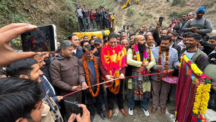 MLA Doda West Shakti Raj Parihar laying foundation stone of road on Sunday.