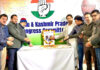 Congress leaders paying floral tribute to Dr Manmohan Singh at PCC HQ, Shaheedi Chowk, Jammu.
