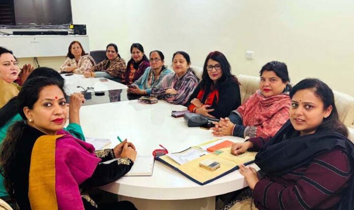 BJP Mahila Morcha leaders during a meeting at Jammu on Monday.