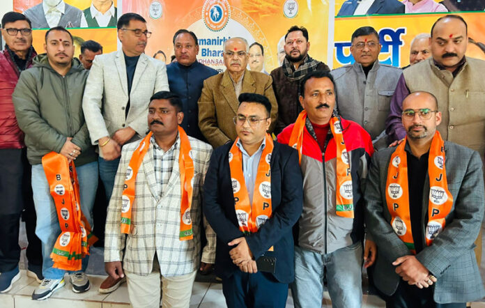 BJP leaders during a meeting at Rajouri on Thursday