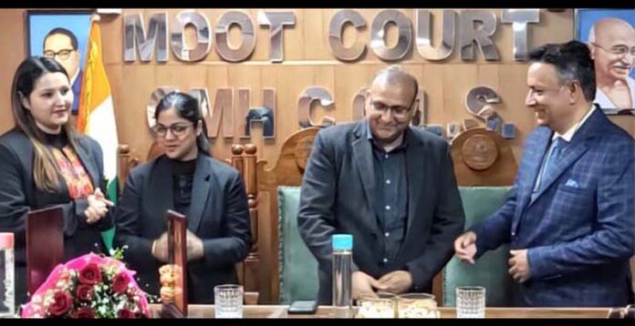 Dignitaries and law students during an event at CMH College of Legal Studies in Jammu.