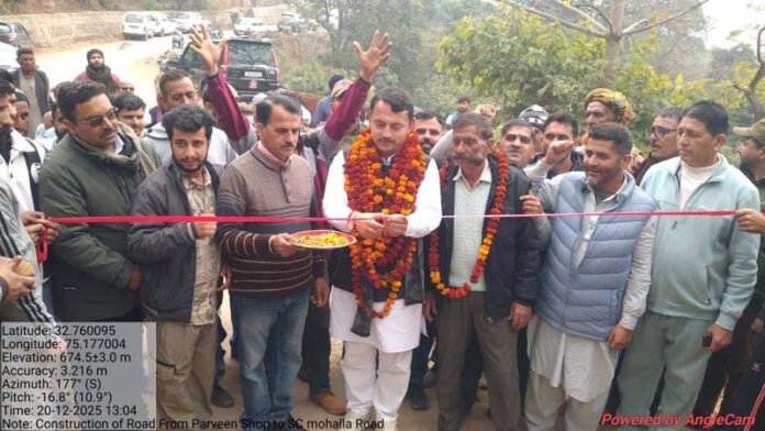 MLA Udhampur East, R S Pathania inaugurating a link road in his constituency on Sunday.