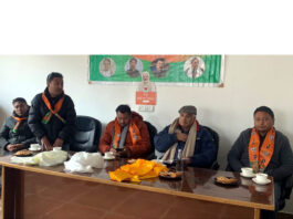 BJP general secretary (Org), Ashok Koul and other leaders during a meeting at Nubra on Wednesday.